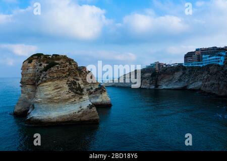 Serene view of Pigeon's rock in Raouche, Lebanon. Stock Photo