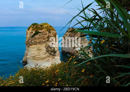 Serene view of Pigeon's rock in Raouche, Lebanon. Stock Photo