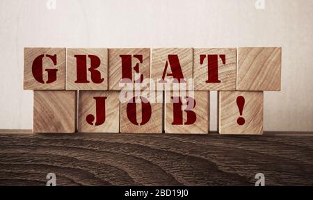 Great job words written on wooden cube blocks. Career business success concept Stock Photo