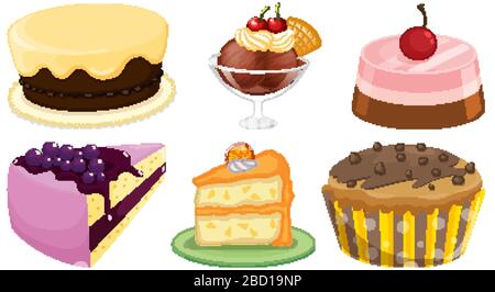 Big set of different menu for desserts on white background illustration Stock Vector