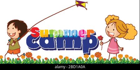 Font design for word summer camp with kids in the park illustration Stock Vector