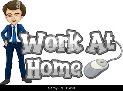 Work at Home font in cartoon style with two kids do not keep social ...