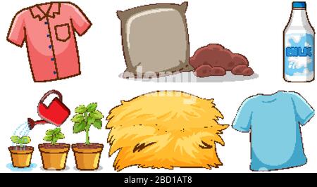 Large set of different items on white background illustration Stock Vector