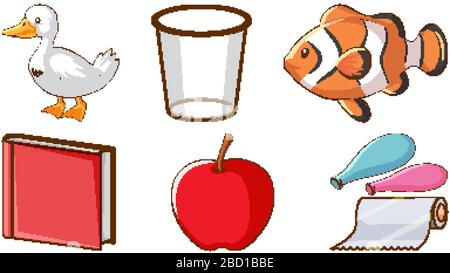 Large set of different animals and other objects on white background ...