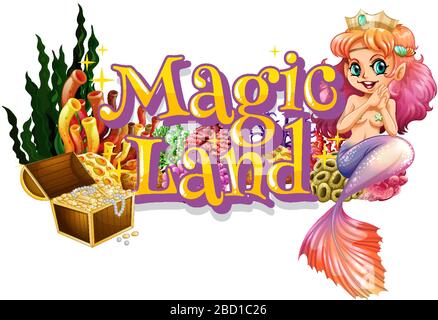 Font design for word mermaid land with mermaid under the sea illustration Stock Vector