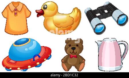 Large set of different items on white background illustration Stock Vector