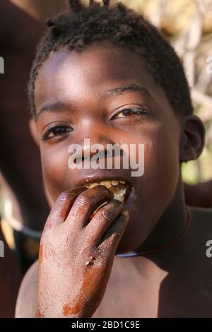 Africa, Tanzania, Lake Eyasi, young male Hadza child. Hadza, or Hadzabe, are an indigenous ethnic group in north-central Tanzania, living around Lake Stock Photo