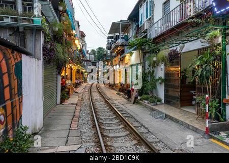 Train Street Hanoi, Vietnam. Stock Photo