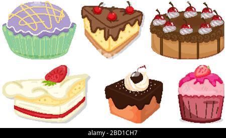 Big set of different menu for desserts on white background illustration Stock Vector