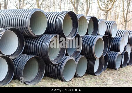 Modern polypropylene pipes for conducting heating mains underground. Durable and anticorrosive properties of water pipes Stock Photo