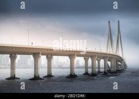 Bandra Worli Sea Link is a cable bridge in Mumbai, India Stock Photo