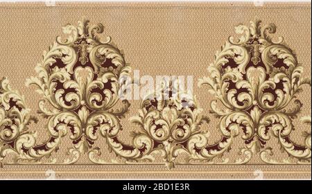 Frieze. Research in ProgressAlternating large and small medallions of scrolled acanthus leaves repeat horizontally across the page. An allover diaper pattern of small cells creates a woven texture behind the acanthus medallions. Frieze Stock Photo