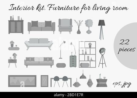 Interior kit for living room. Flat modern design vector illustration concept of creative interiors Stock Vector