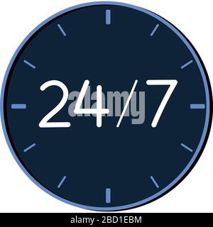 Blue 24 hour clock, 24 hour service symbol. vector illustration on a white background, isolated Stock Vector
