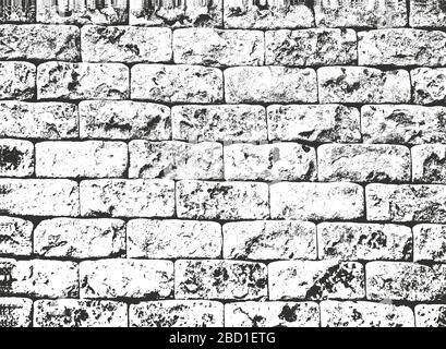 Distress old brick wall texture. Black and white grunge background. EPS8. Vector illustration. Stock Vector