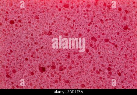 Sponge texture background. Pink color cleaning sponge material detail close up view. Housekeeping chore or beauty care. Macro Stock Photo