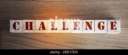 Challenge word made with wooden blocks. Business startup risk management concept Stock Photo