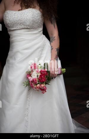 Bride close up holding bouquet Stock Photo