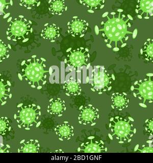 Seamless pattern green. Cartoon concept coronavirus COVID-19 nCov 2019 virus vector illustration Stock Vector