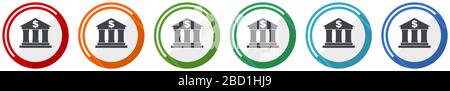 Bank icon set, flat design vector illustration in 6 colors options for webdesign and mobile applications Stock Vector
