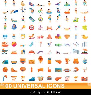100 universal icons set. Cartoon illustration of 100 universal icons vector set isolated on white background Stock Vector