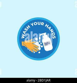 Wash your hands illustration with blue background. Coronavirus prevention. Advice for public related to 2019-nCov, Daily personal care. Stock Vector