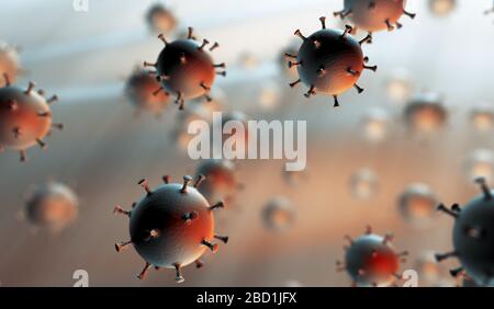 Illustration of coronavirus cells, on a micro scale, low poly 3D macro render image of viruses Stock Photo