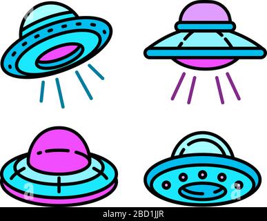 UFO icons set. Outline set of UFO vector icons for web design isolated on white background Stock Vector