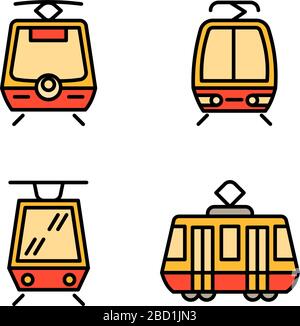 Tram car icons set. Outline set of tram car vector icons for web design isolated on white background Stock Vector