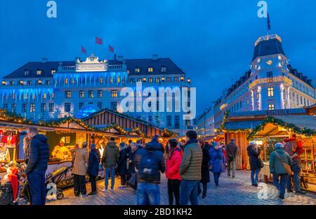 Christmas Market near Hotel D'Angleterre, Copenhagen, Denmark, Scandinavia, Europe Stock Photo