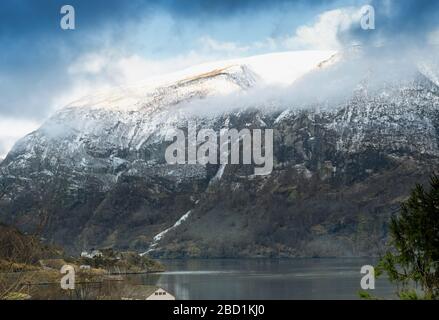 View of a mountain in an Aurlandsfjord in Norway Stock Photo