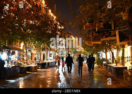 People walking in the main street at night, Old Kashgar, Xinjiang, China, Asia Stock Photo