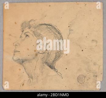 Sketch of a Womans Head. Research in ProgressAt left, woman's head in near left profile. Outline of same, upper right. Sketch of a Womans Head Stock Photo