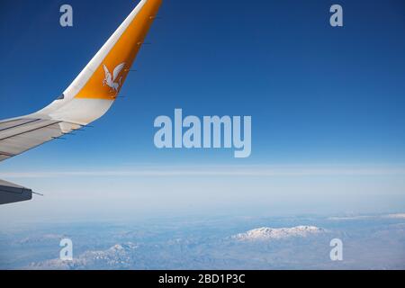 VAN, TURKEY - September 23 2019 : Pegasus Airlines wing above Turkey Stock Photo