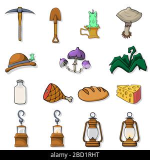 Set of cartoon game items on white Stock Vector