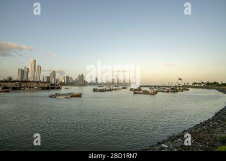 The Bay of Panama with Panama City Skyline, Panama, Central America Stock Photo