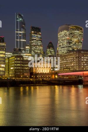 Cityscape with complete 22 Bishopsgate Tower and London Bridge dusk, London, England, United Kingdom, Europe Stock Photo