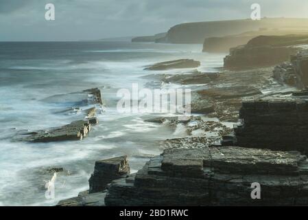 Dramatic coastline near the Brough of Birsay, Orkney, Scotland, United Kingdom, Europe Stock Photo