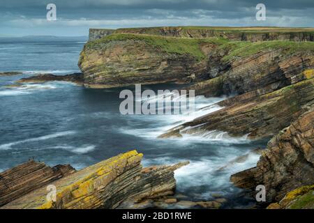 Dramatic layered cliffs at Burwick on South Ronaldsay, Orkney Islands, Scotland, United Kingdom, Europe