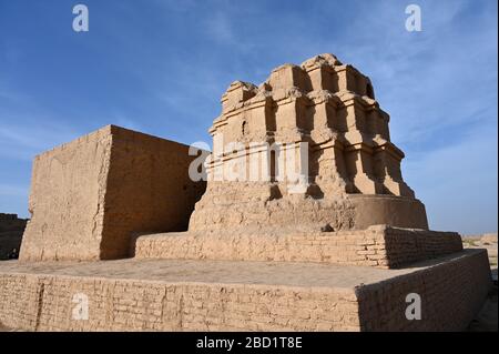 Building in the ruined ancient Silk Road oasis city of Gaochang, Taklamakan desert, Xinjiang, China, Asia Stock Photo