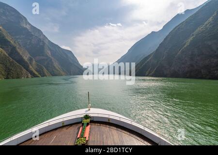 View onboard cruise ship of the Three Gorges on the Yangtze River, People's Republic of China, Asia Stock Photo