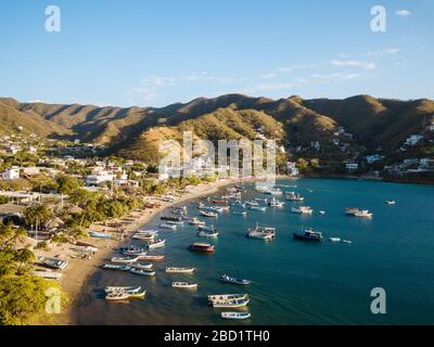 Aerial by drone of Taganga, Magdalena Department, Caribbean, Colombia, South America Stock Photo