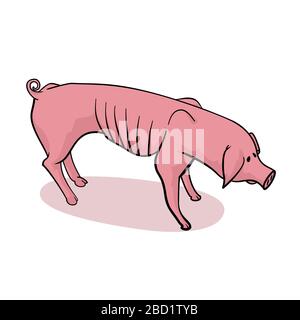 Cute rachitic piggy bank on white Stock Vector