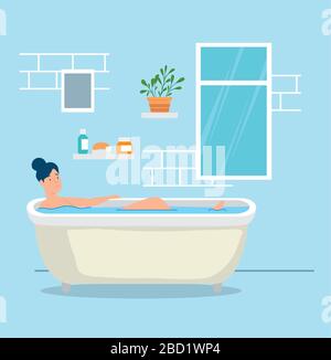 campaign stay at home with woman in bathtub Stock Vector