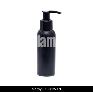 Black plastic bottle, container for foam or cream isolated on white background Stock Photo