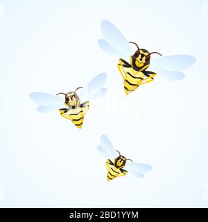 Wasp swarm cartoon illustration isolated on white background. poisonous insect. Yellow wasps. Vector Stock Vector