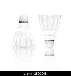 Shuttlecock with reflection. Badminton - sport equipment. Vector illustration isolated on white background Stock Vector