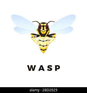 Wasp cartoon illustration isolated on white background. Predatory insect. Yellow wasp. Vector Stock Vector