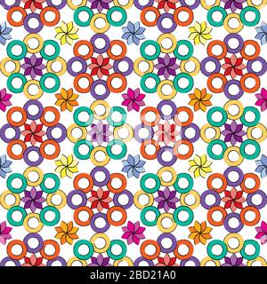 seamless abstract floral pattern. simple and modern geomatric leaf vector illustration. multicolor flowers and circles. Stock Photo