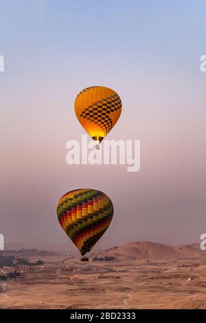 Two hot air balloons over Luxor and the Valley of the Kings, Egypt Stock Photo